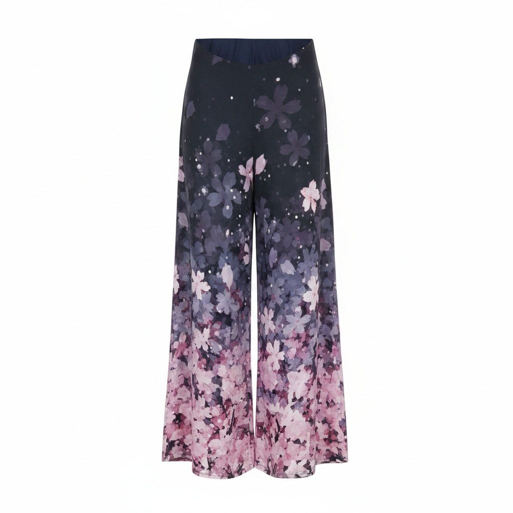 Ghost mannequin — Women's Navy Cherry Blossom Wide-Leg Palazzo Trousers