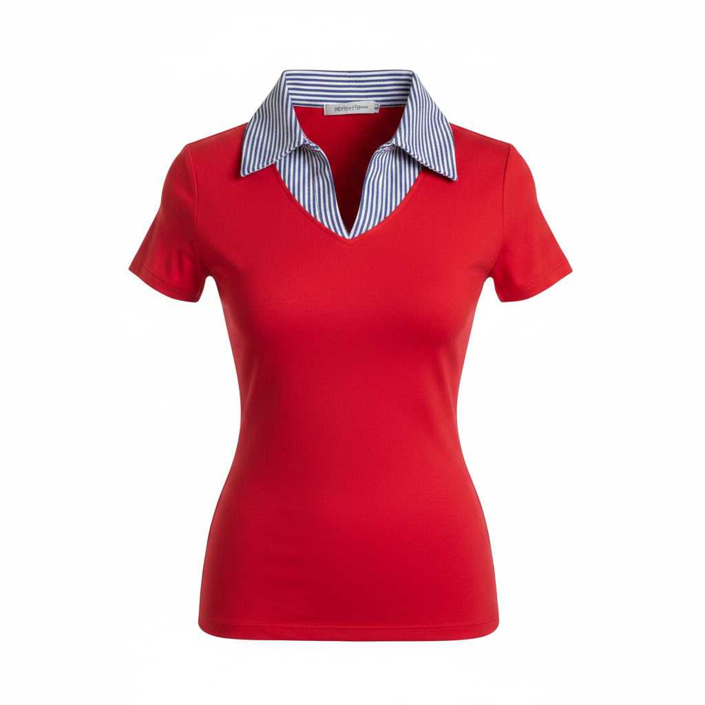 Women's Contrast Collar Polo Top – Ghost Mannequin Red