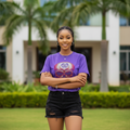 Women's purple rhinestone crystal skull graphic crew neck tee - model shot