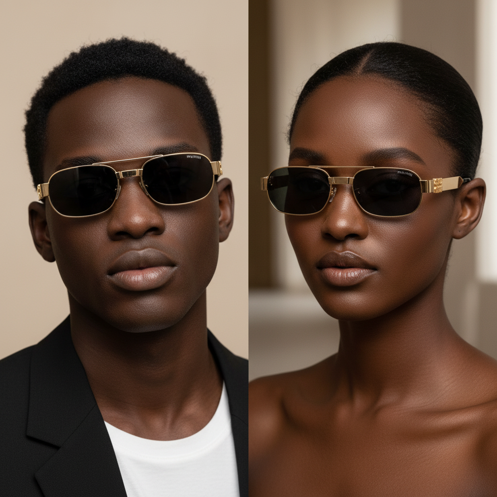 Rectangular Double Bridge Sunglasses – Unisex Model Shot