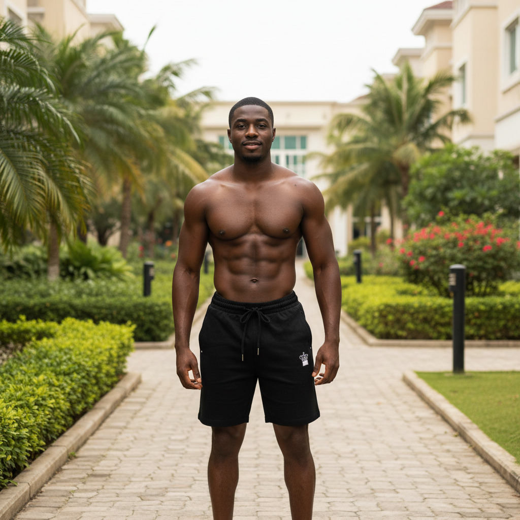 Men's Black Drawstring Shorts – Model Shot