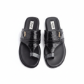Men's all-black croc ostrich H-strap leather thong slide sandals ghost mannequin pair view