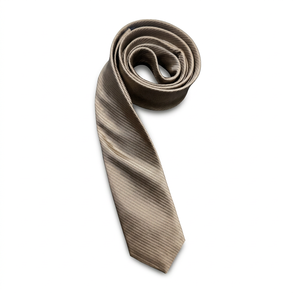 Slim brown tie with diagonal ribbed texture on white