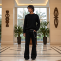 Black Flare Denim Jeans with Chain Detail – Model Shot