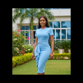 Women's Sky Blue Ruffle Knot Bodycon Midi Dress – Nigerian Female Model