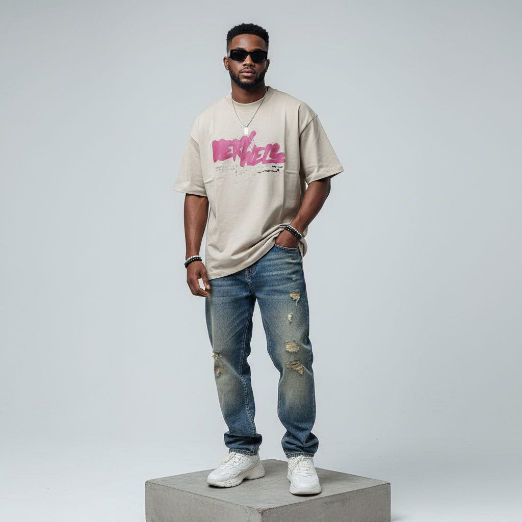 Sand Very Well Graffiti Oversized Tee - Male Model Front