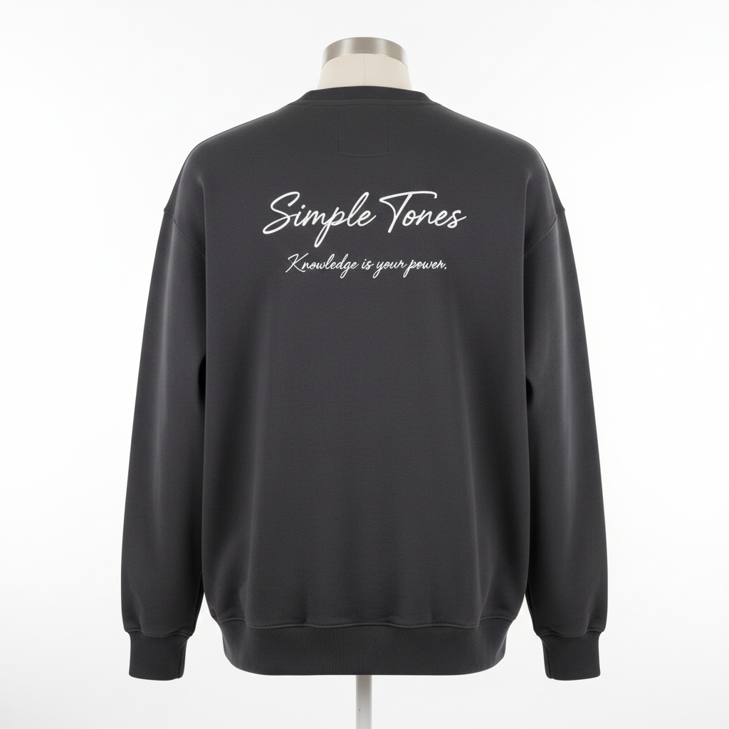Ghost mannequin charcoal grey Simple Tones script sweatshirt back view