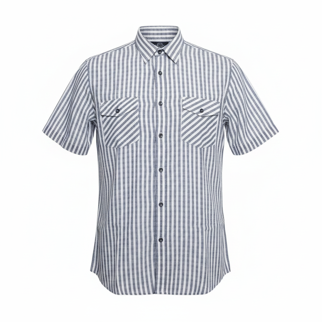 Ghost mannequin grey and white striped short-sleeved shirt