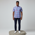 Blue Red White Plaid Short-Sleeved Shirt - Model Shot
