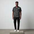 Black Abstract Line Art Short-Sleeved Shirt - Model Front