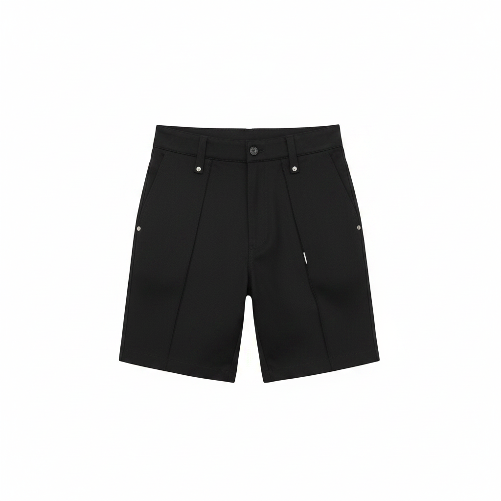 Unisex utility shorts in black – ghost mannequin view