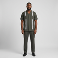 Nigerian man wearing charcoal patterned-panel shirt and trouser set