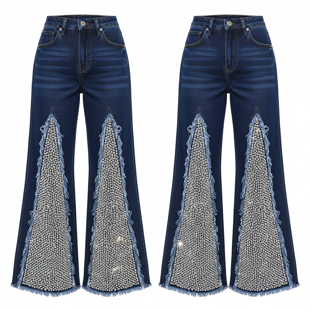 Gentle Store Navy Rhinestone Wide-Leg Denim Jeans – Ghost Mannequin