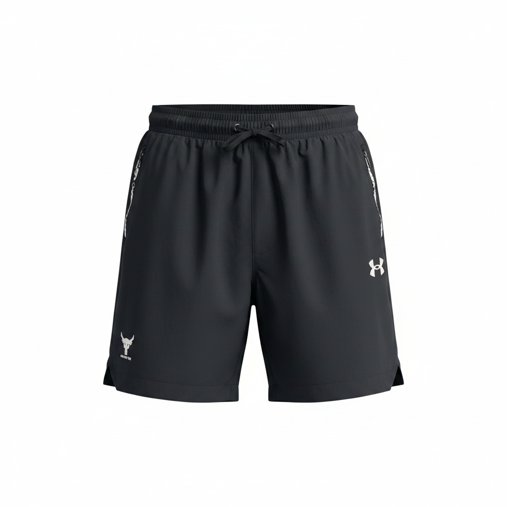 Charcoal premium sport shorts ghost mannequin view
