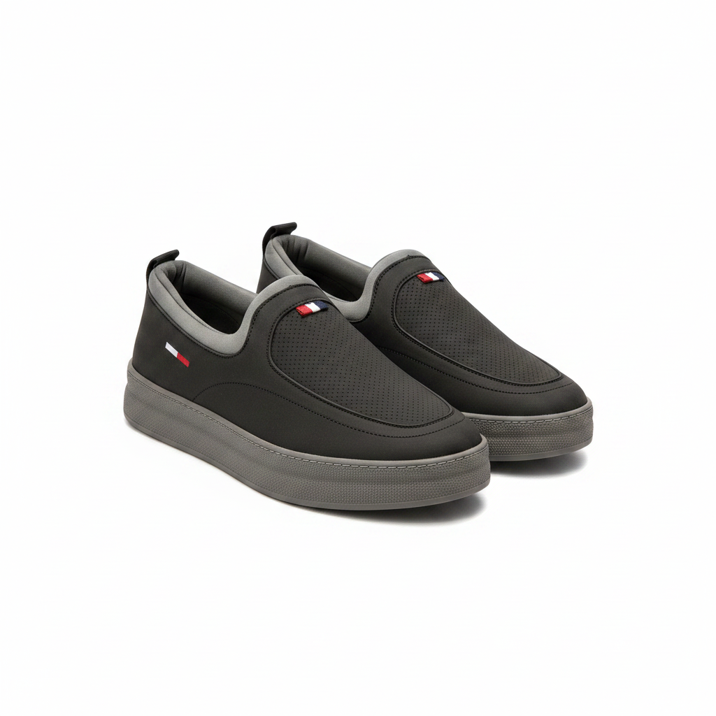 Men's slip-on sneakers ghost mannequin view showing full pair