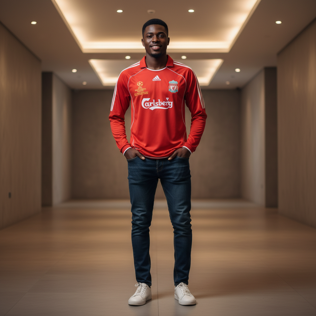 Red Retro Long Sleeve Home Jersey – Model Shot