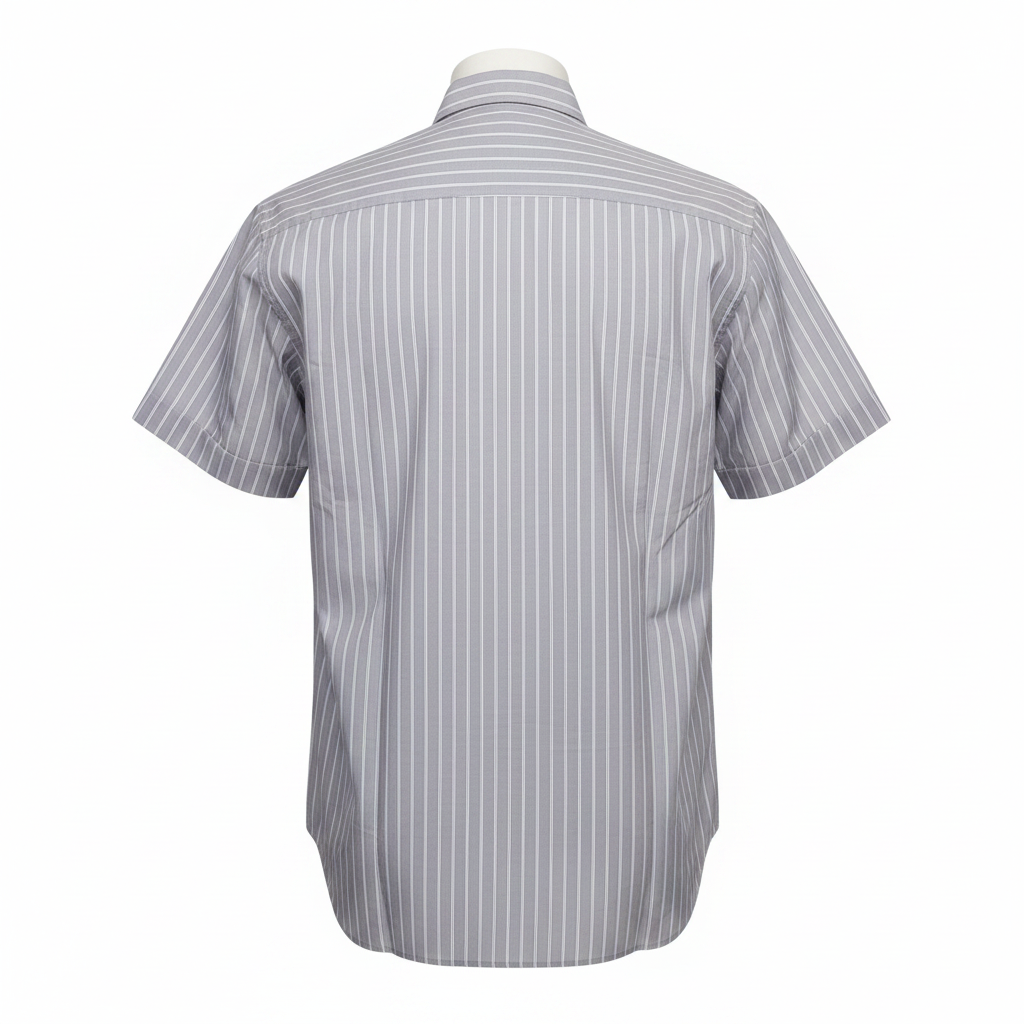Grey Striped Short-Sleeved Shirt - Ghost Mannequin Back View