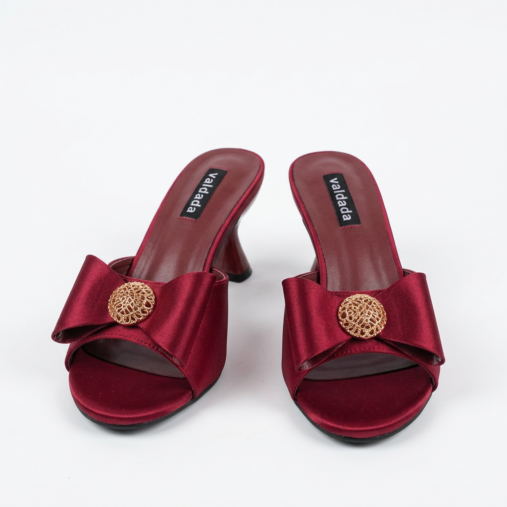 Wine bow-detail open-toe heeled mules pair