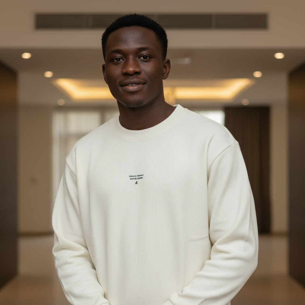 Ribbed Texture Crew Neck Sweatshirt Cream – Model Shot