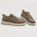Taupe textured lace-up sneakers, pair views