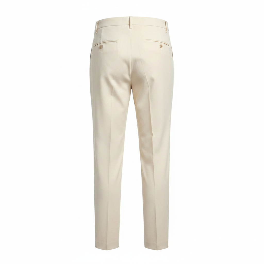Cream Pleated Tapered Trousers - Ghost Mannequin Back
