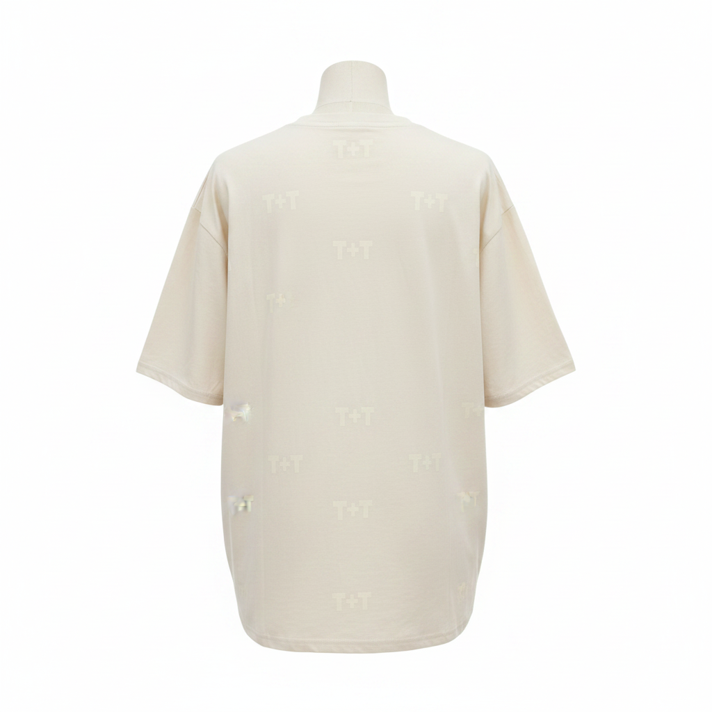 Women's cream teddy bear rhinestone oversized tee - ghost mannequin back view