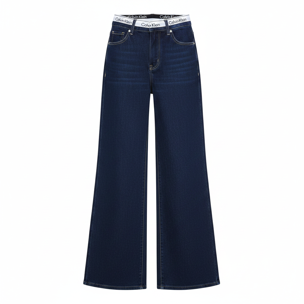 Ghost mannequin of navy wide-leg high-rise jeans
