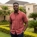 Men's Red Striped Short Sleeve Shirt - Nigerian Male Model