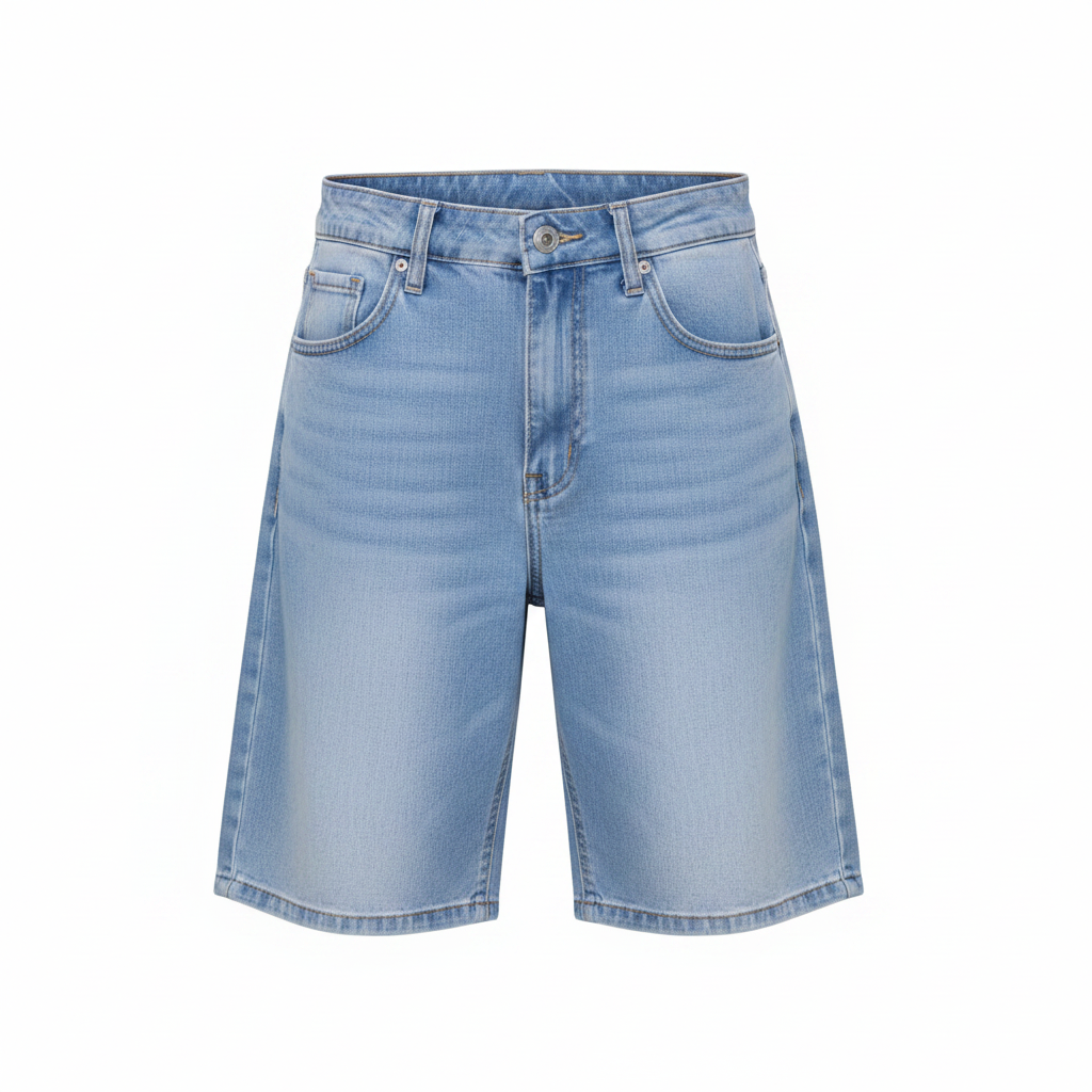 Light Blue Denim Shorts - Ghost Mannequin Front View
