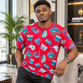 Red Varsity Badge All-Over Print Tee – Model Shot