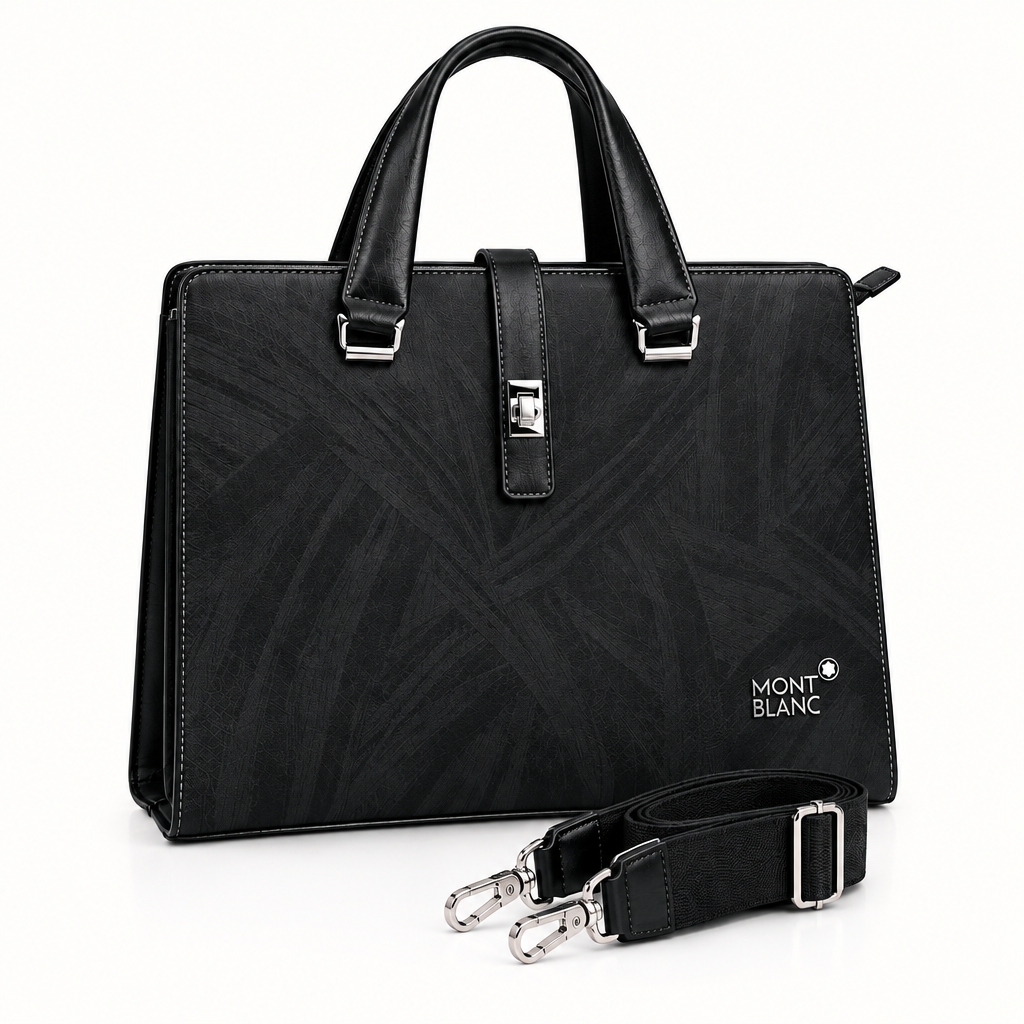 Black patterned tab-detail top-handle bag with matching detached strap