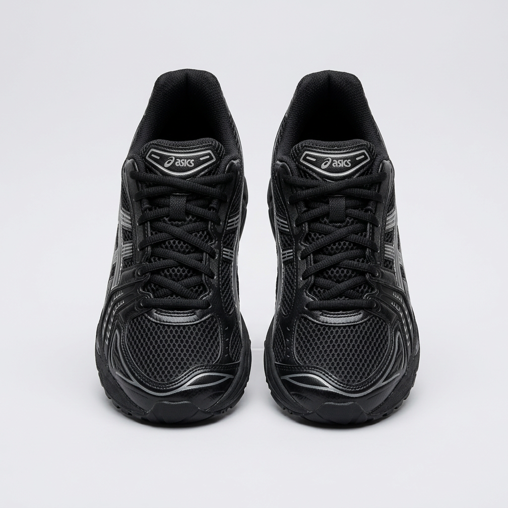 Black and silver mesh lace-up sneaker pair on a light grey background
