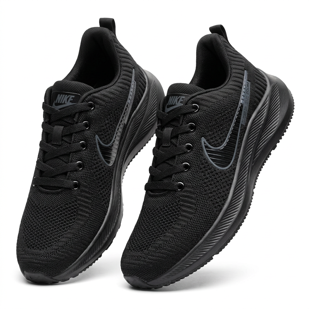 Pair of black knit sculpted-sole lace-up sneakers on white