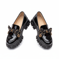 Women's Patent Leather Bow-Detail Chunky Platform Loafer - Black Ghost Mannequin