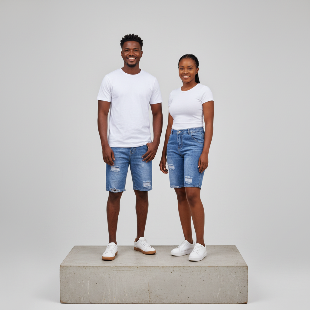 Nigerian Male and Female Models – Light Blue Ripped Denim Shorts