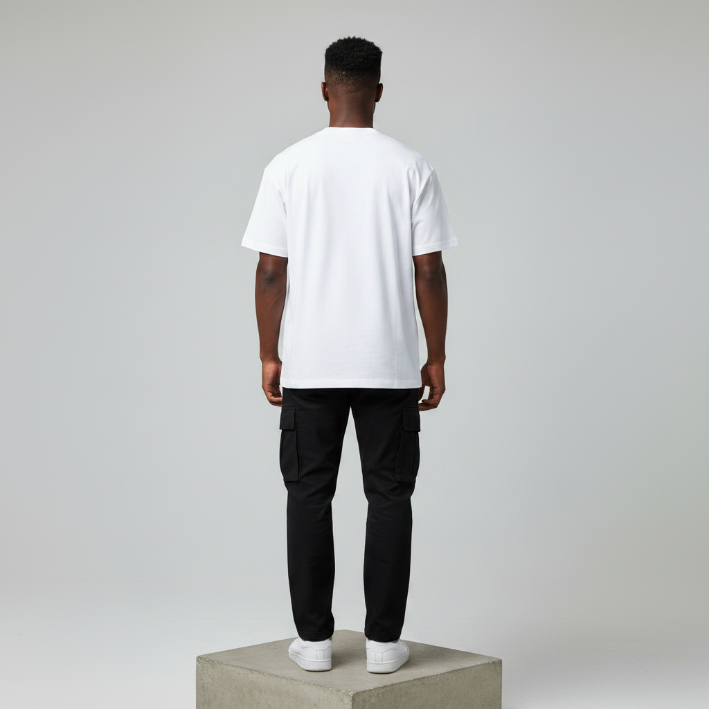 White Snake Paisley Graphic Oversized Tee - Male Model Back