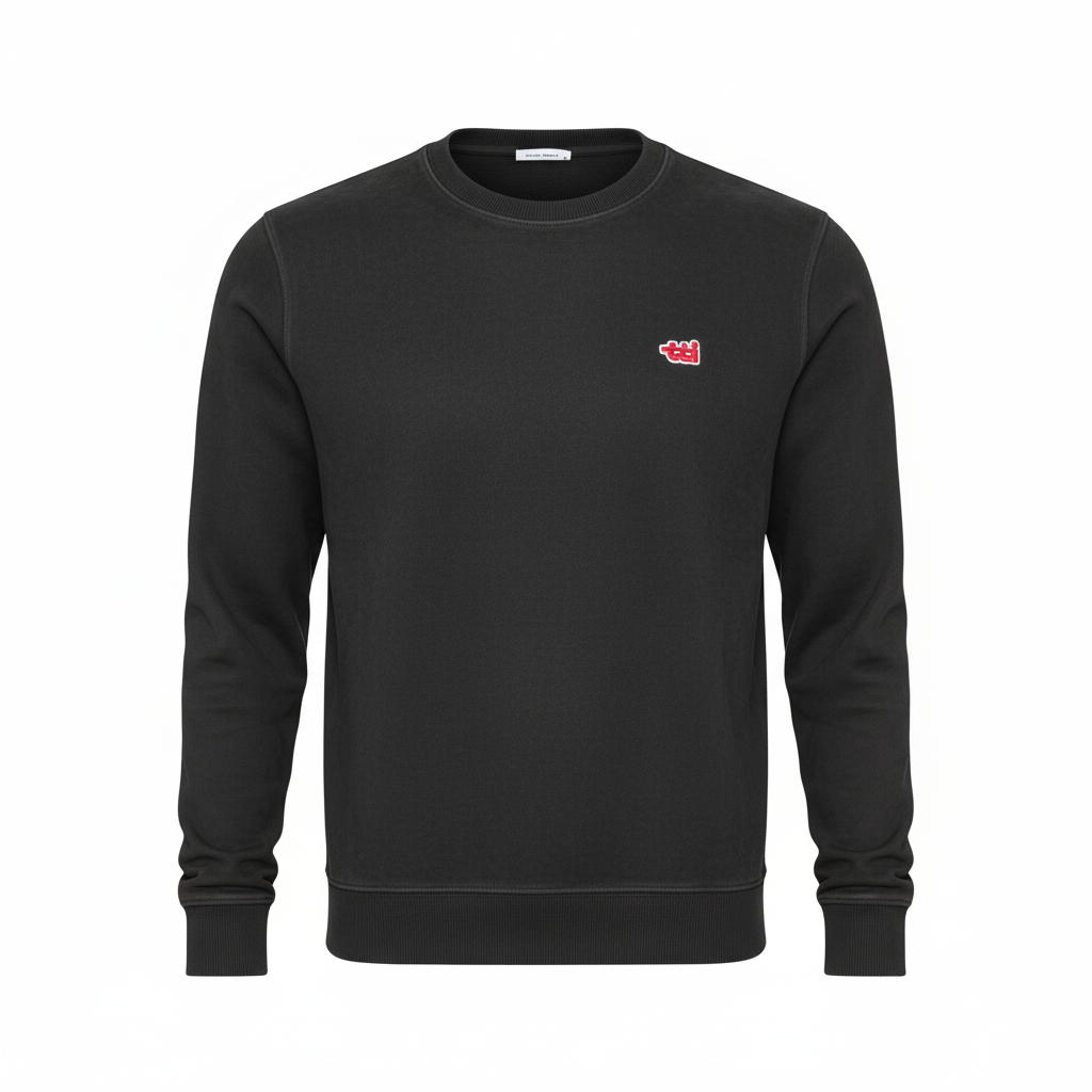 Men's washed charcoal suede-texture crewneck sweatshirt ghost mannequin view