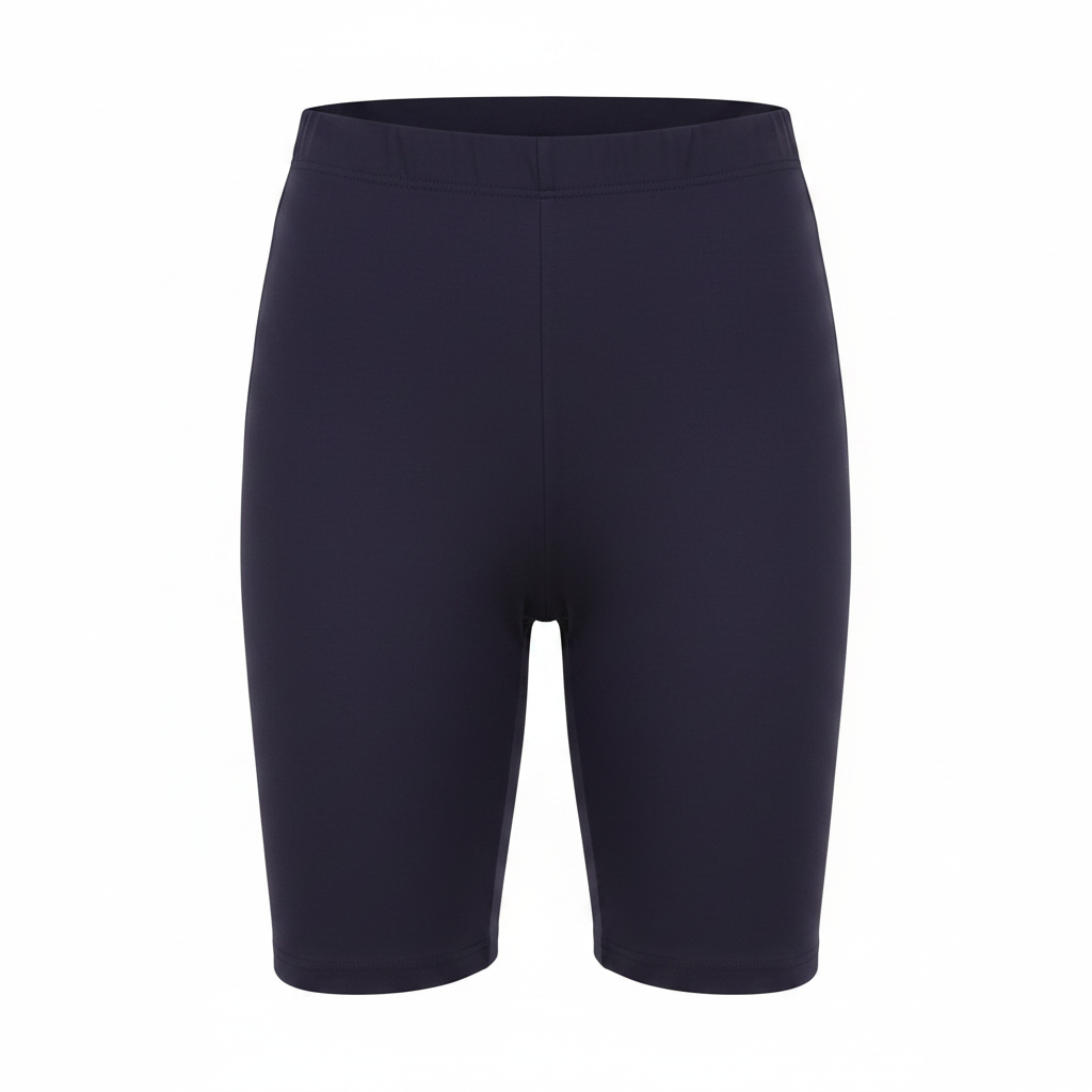 Navy Indigo Biker Shorts - Ghost Mannequin Front