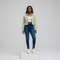 Lime Green Cropped Denim Jacket – Front Model