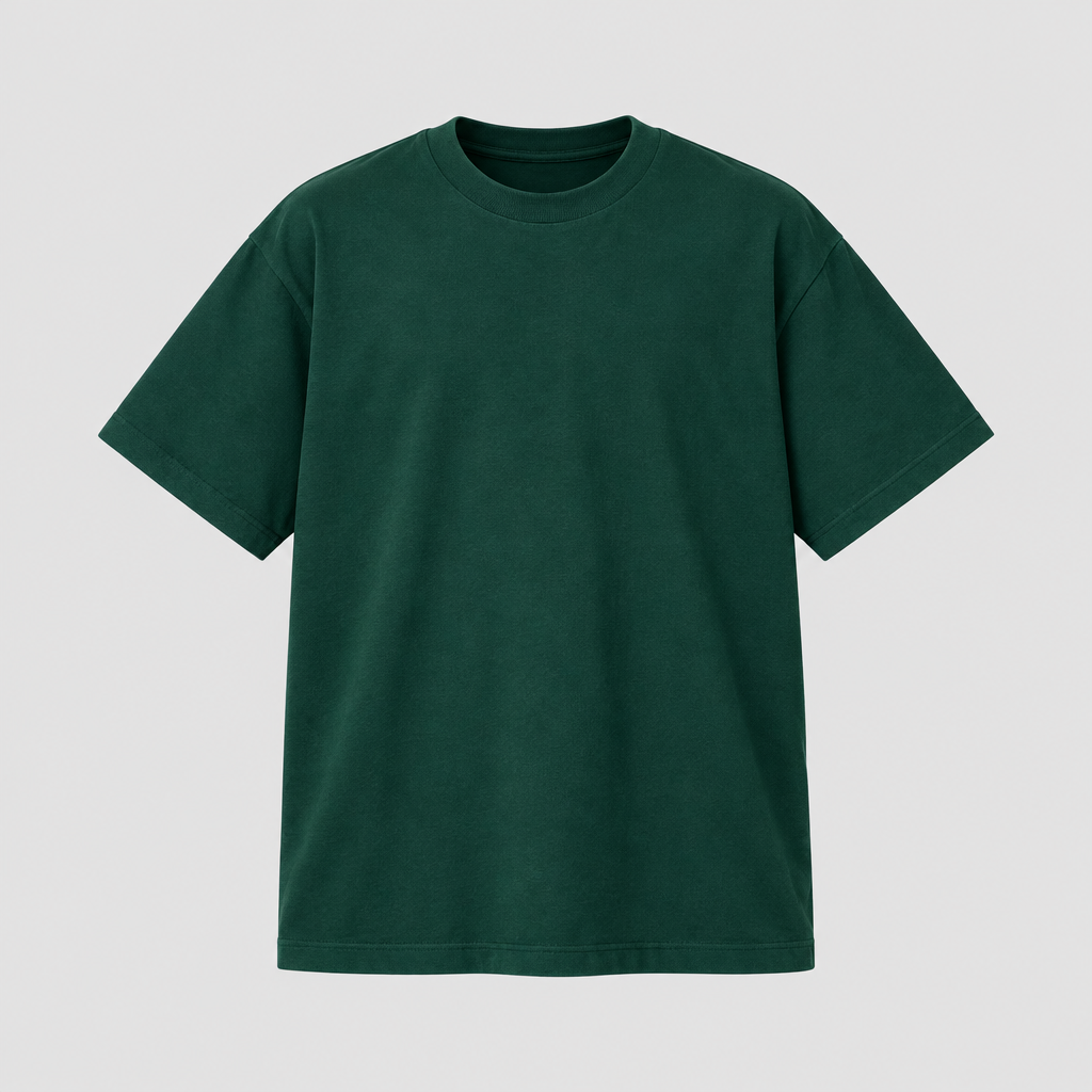 Dark green crew-neck T-shirt ghost mannequin front view