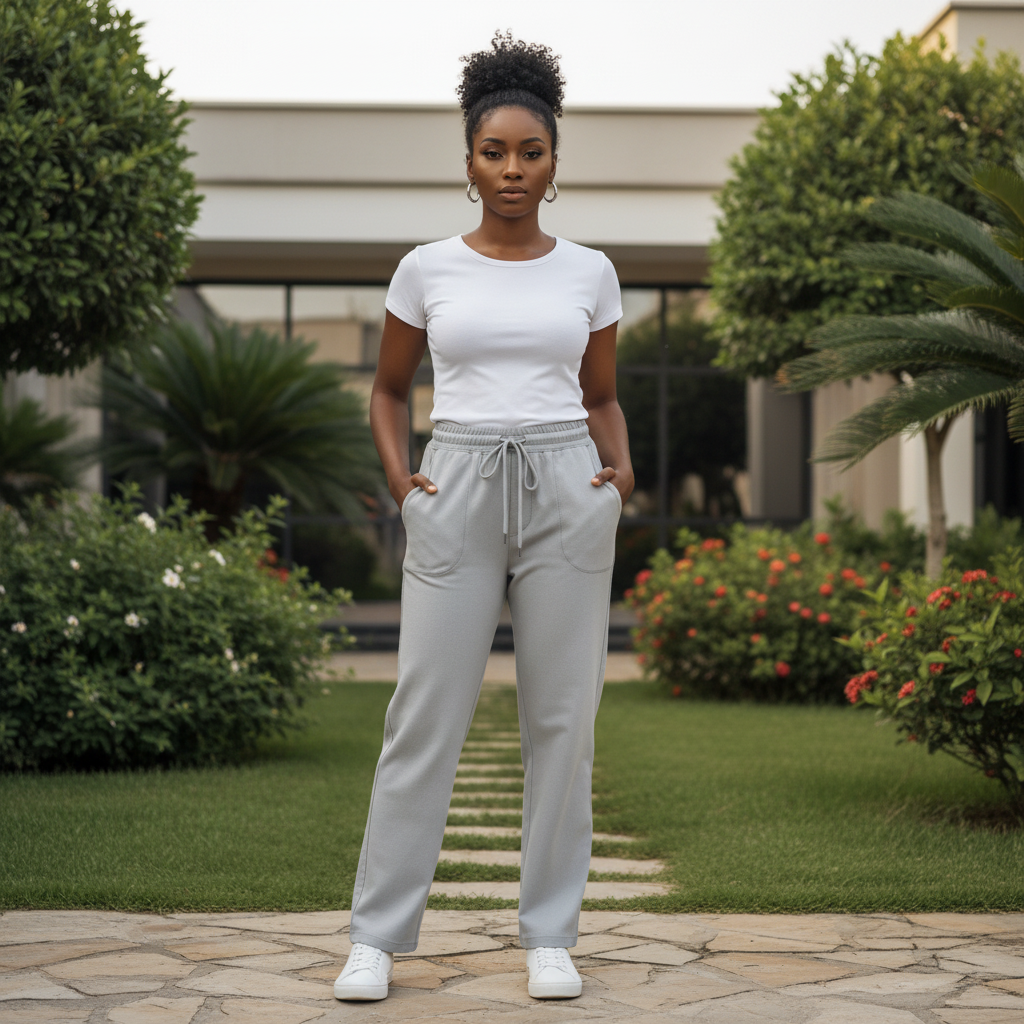 Female Nigerian Model - Light Grey Sweatpants Front
