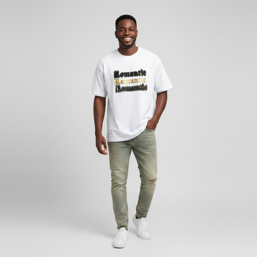 White Romantic Graphic Oversized Tee - Model Front