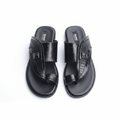 Men's all-black croc-embossed leather thong slide sandals ghost mannequin pair view