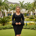 Women's Black Sweetheart Tiered Bell-Cuff Knot-Waist Midi Dress – Nigerian Female Model
