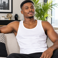 White Cotton Men's Vest Singlet 180g – Model Shot