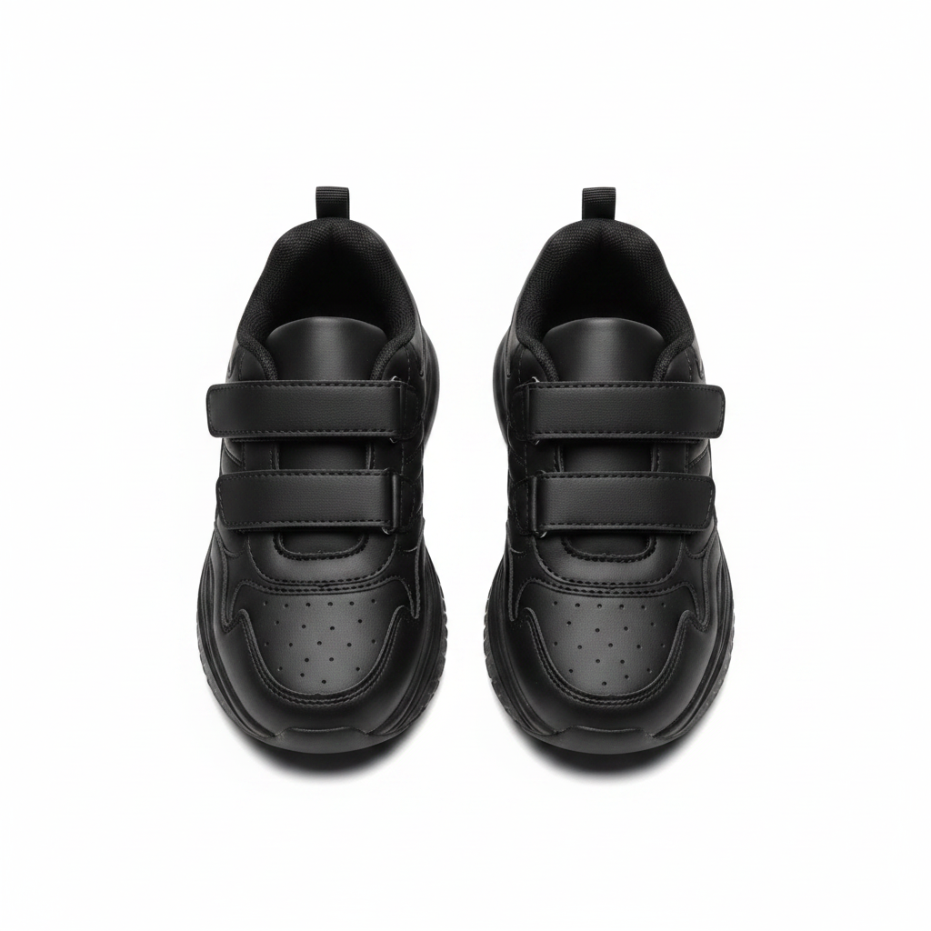 Kids all-black velcro chunky sneakers ghost mannequin pair view