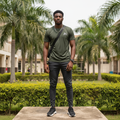 Men's Dark Olive Short-Sleeve Athletic Performance T-Shirt – Nigerian Male Model