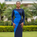 Women's Navy & Royal Blue Colour-Block Button-Trim Midi Dress – Nigerian Female Model
