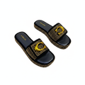 Women's Rhinestone Emblem Flat Slide Slipper - Gold Crystal Design Ghost Mannequin