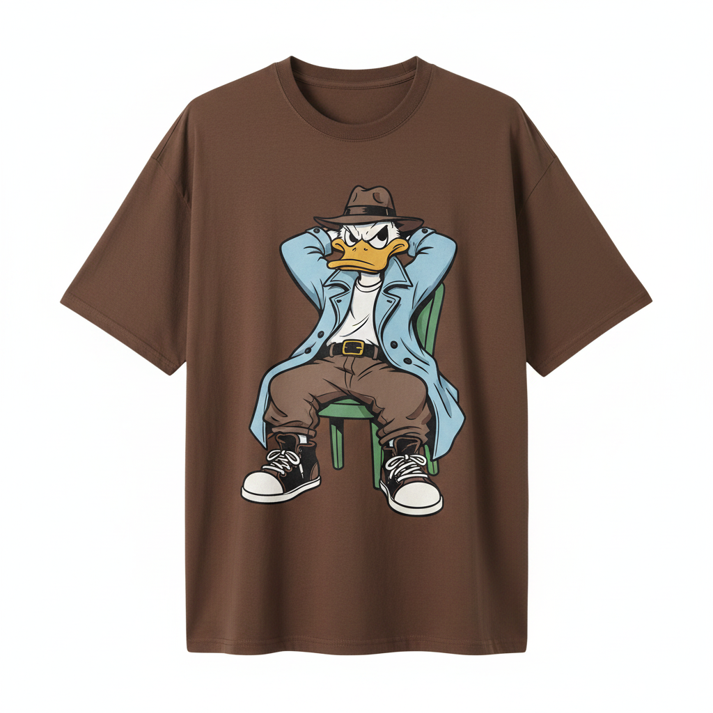 Brown Cool Duck Cartoon Graphic Oversized Tee – Ghost Mannequin